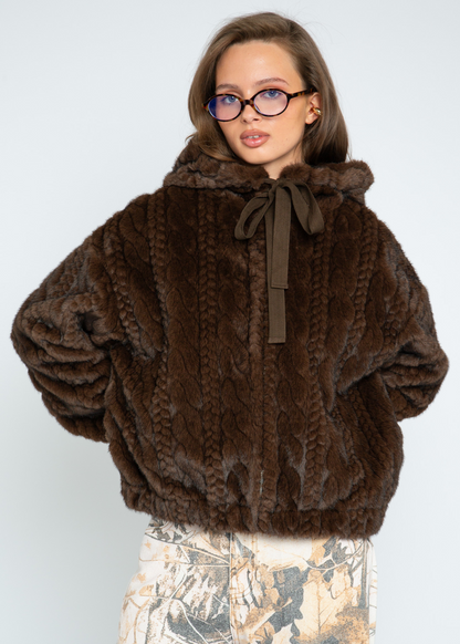 Daisy Street - Brown Faux Fur Cable Jacket