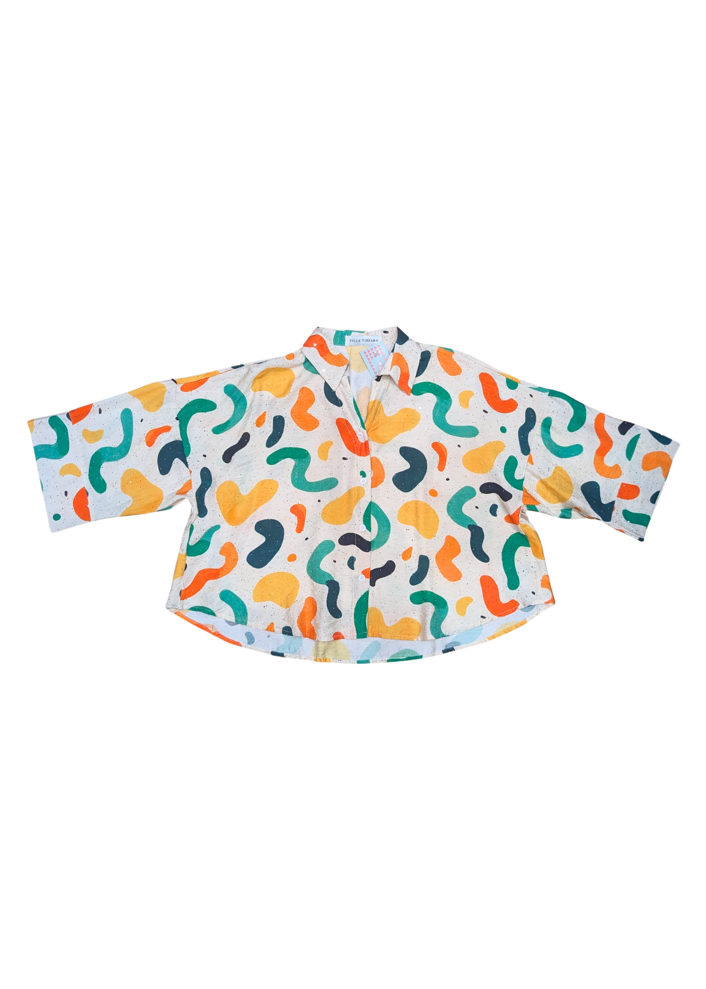 The Edit - Green & Orange Glitter Blob Oversized Cropped Shirt