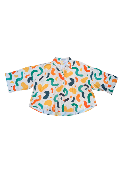 The Edit - Green & Orange Glitter Blob Oversized Cropped Shirt