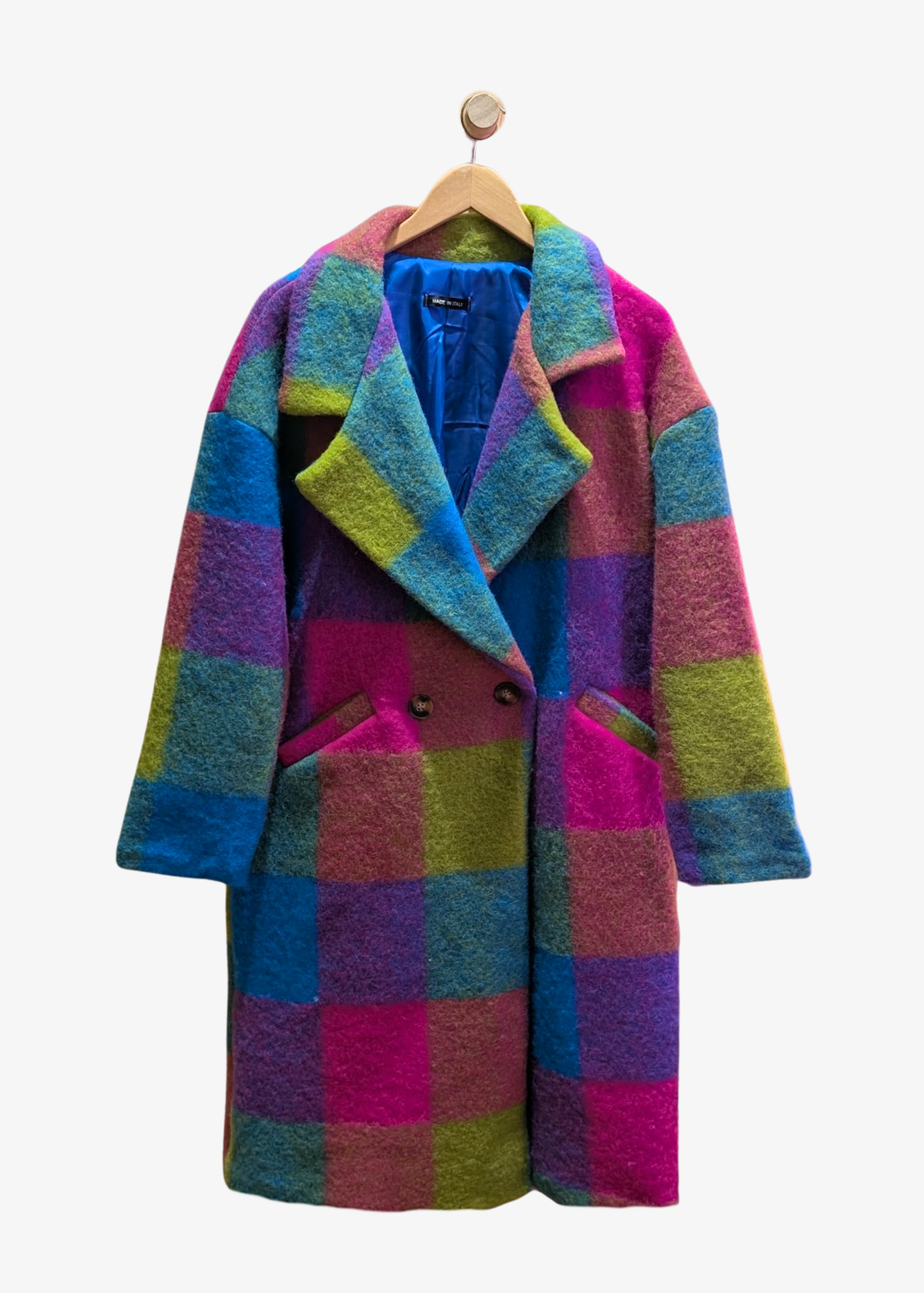 The Edit - Oversized Teal, Green & Pink Checked Coat