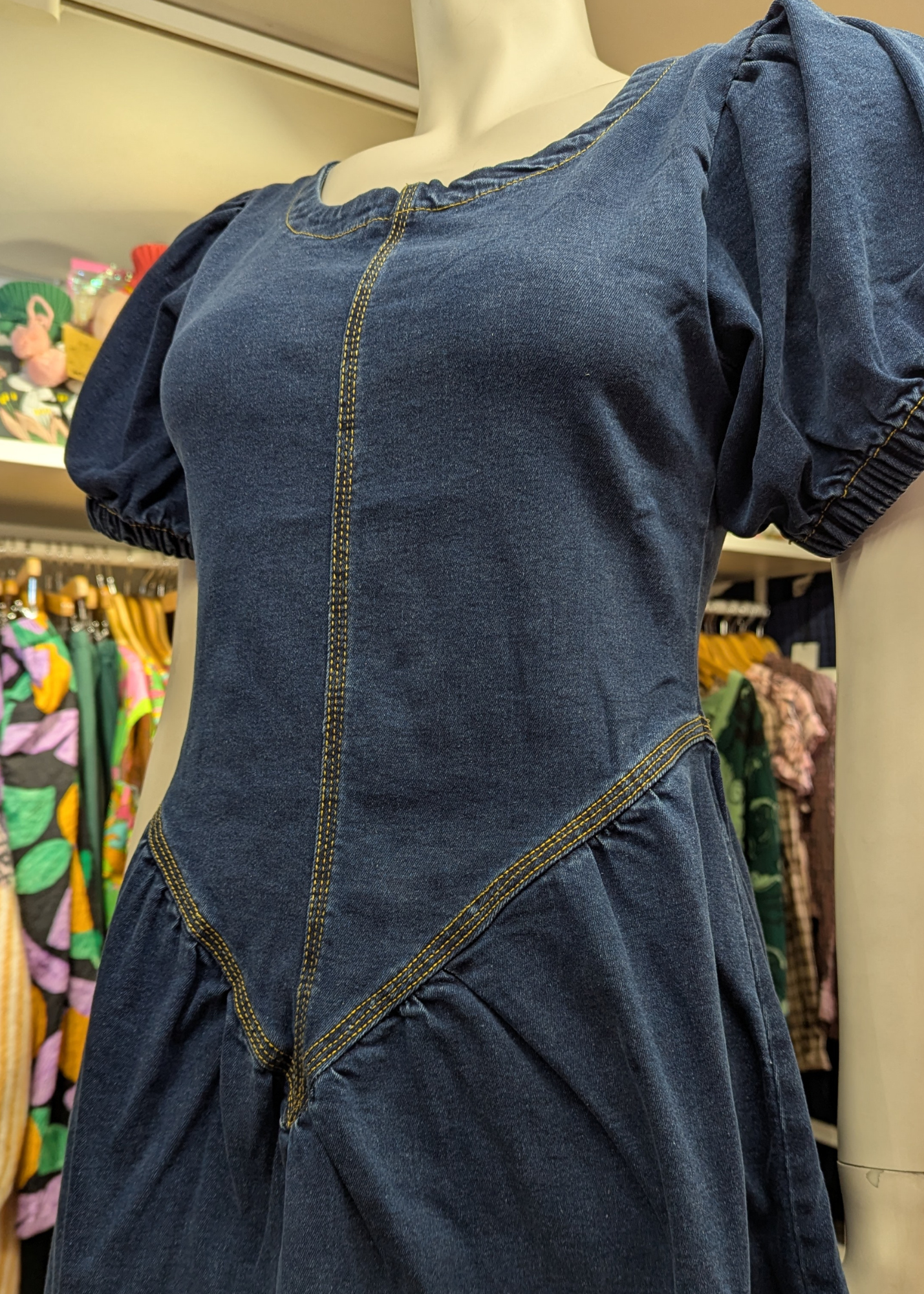 Daisy Street - Indigo Denim Puff Sleeve Maxi Dress