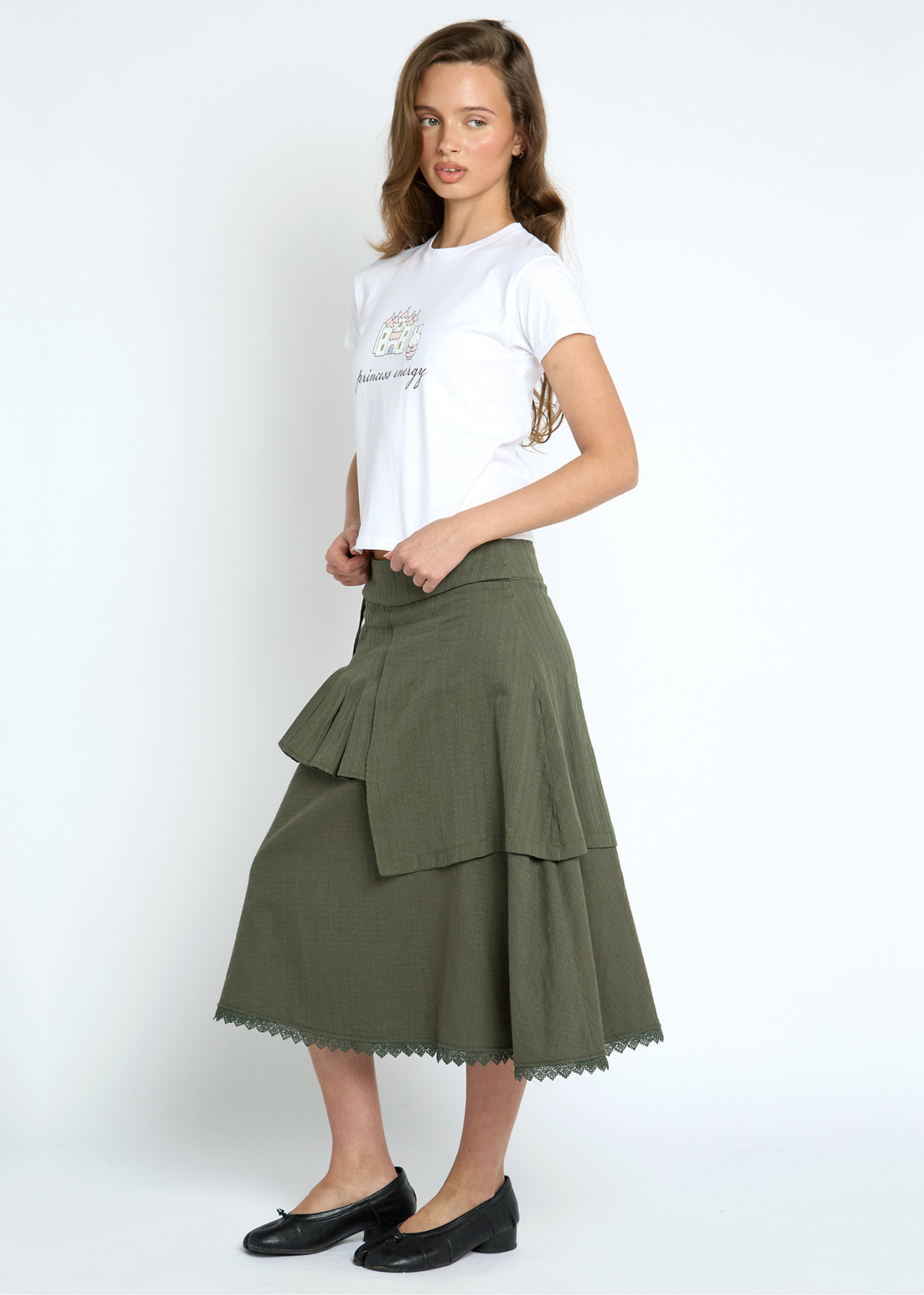 Daisy Street - Echo Khaki Mismatched Tiered Skirt