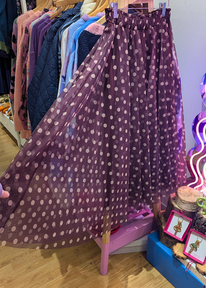 The Edit - Maroon Polka Dot Midi Skirt