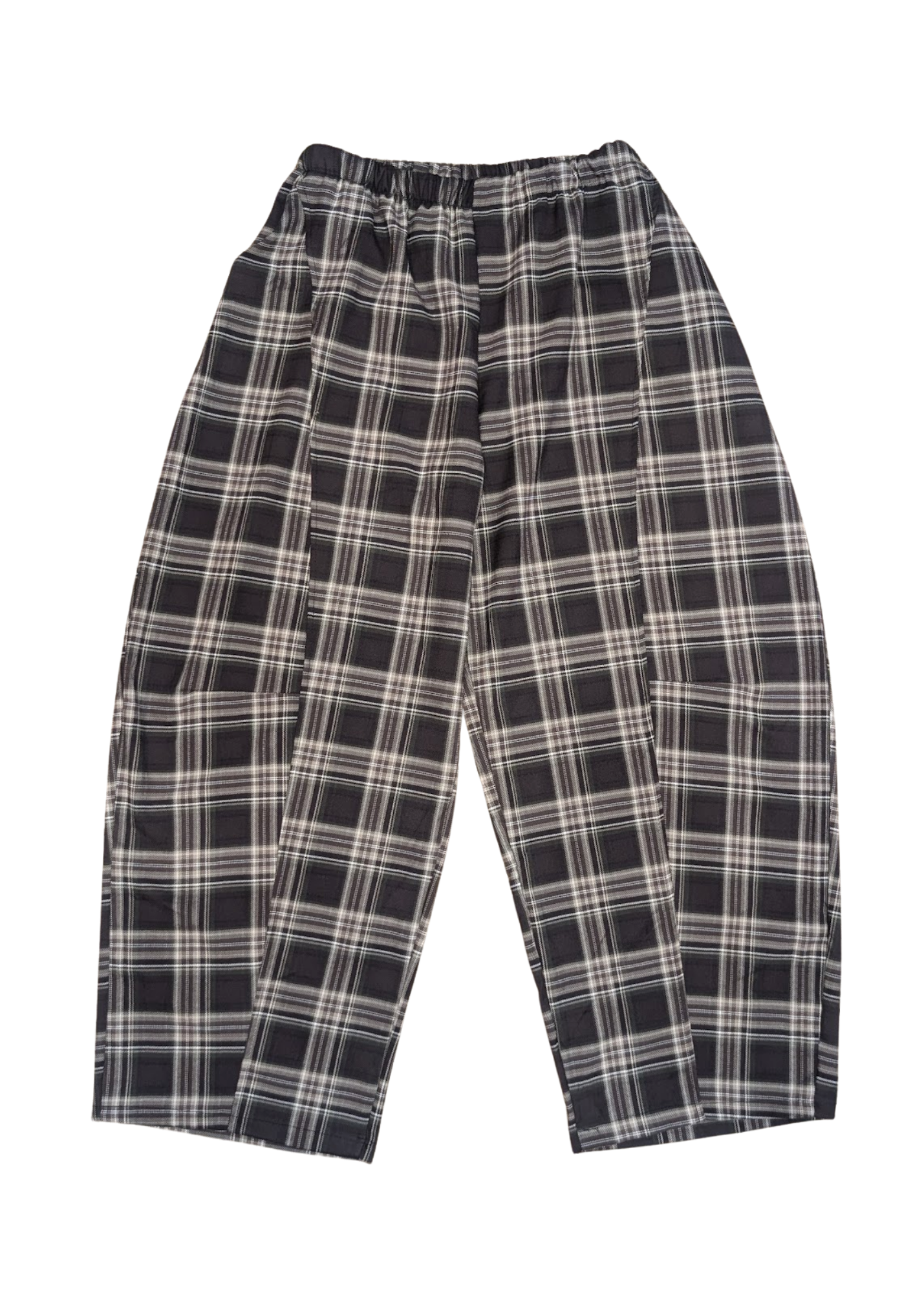 The Edit - Black & Stone Plaid Check Barrel Trousers