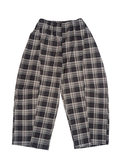 The Edit - Black & Stone Plaid Check Barrel Trousers