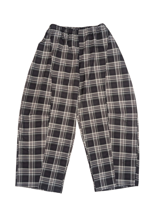 The Edit - Black & Stone Plaid Check Barrel Trousers