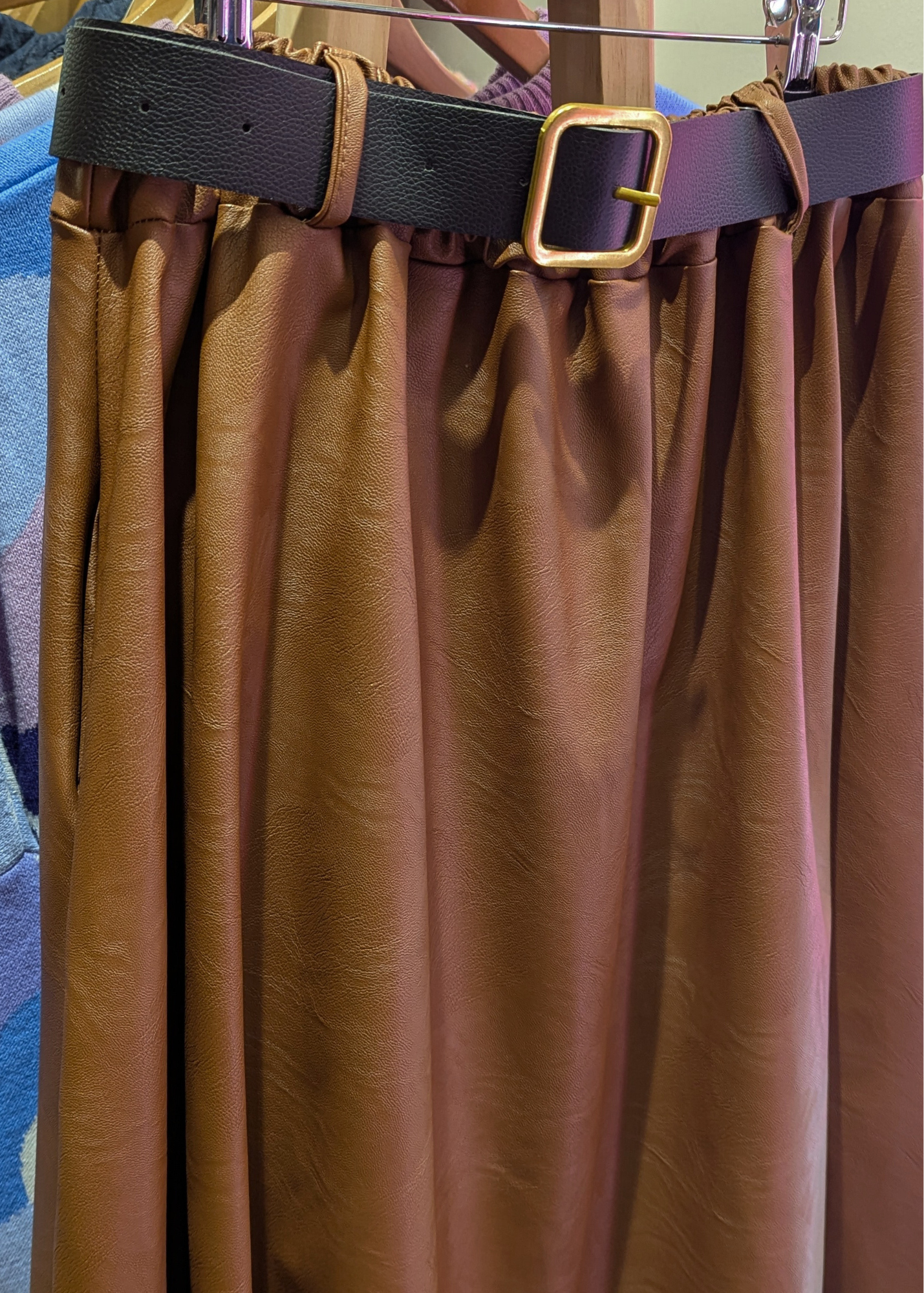 The Edit - Faux Leather Burnt Orange Midi Skirt
