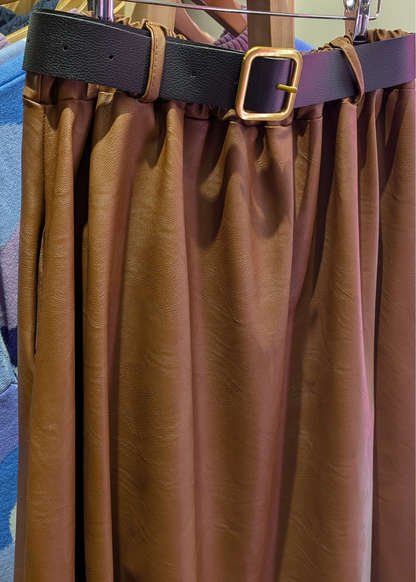 The Edit - Faux Leather Burnt Orange Midi Skirt
