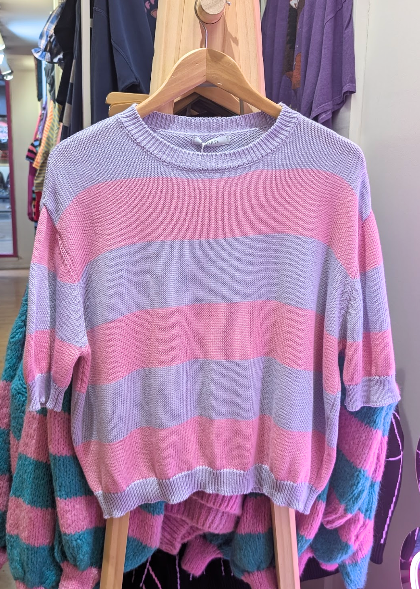 The Edit - Pink and Lilac Stripe Knit Top
