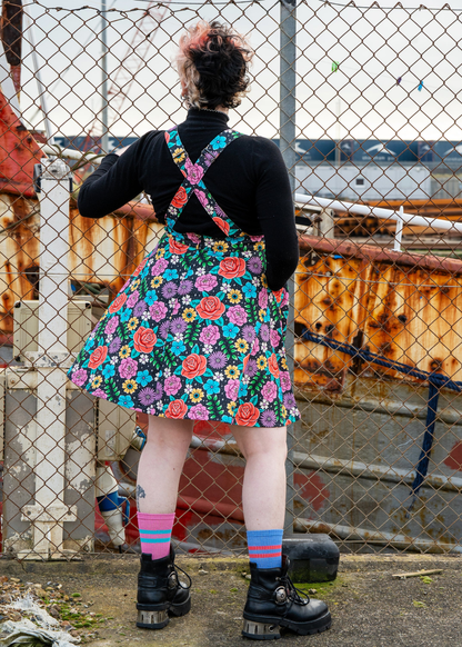 Rebel Romance - Tattoo Floral Flared Pinafore