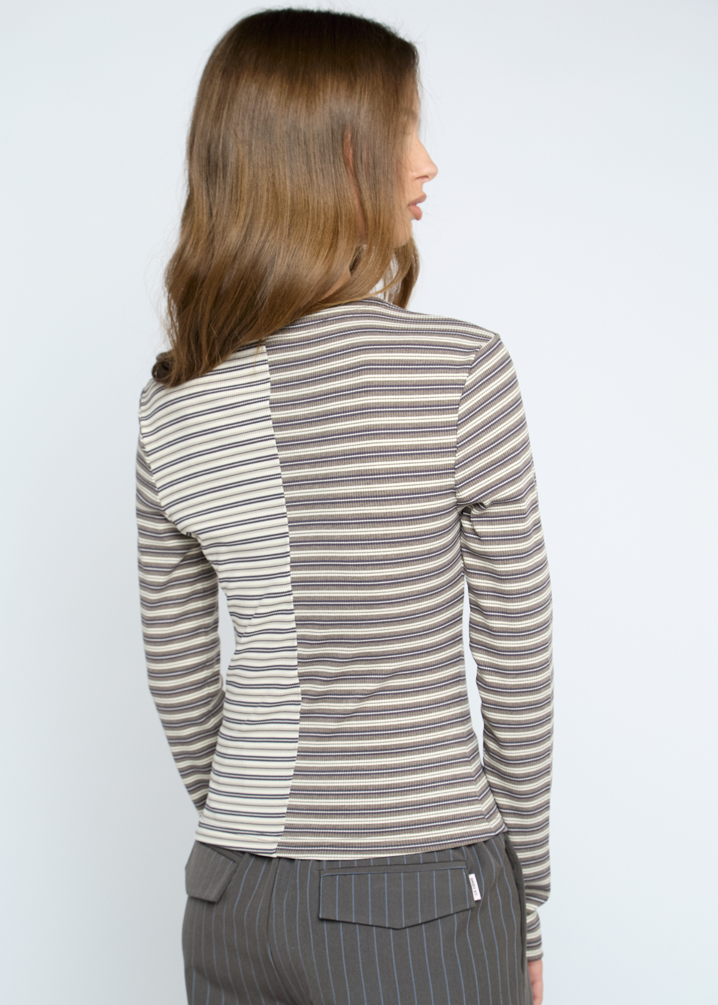 Daisy Street - Pecan Stripe Mismatch Cardigan