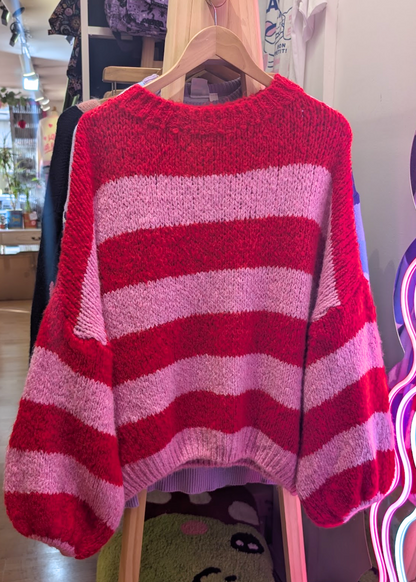 The Edit - Red and Candy Pink Stripe Jumper
