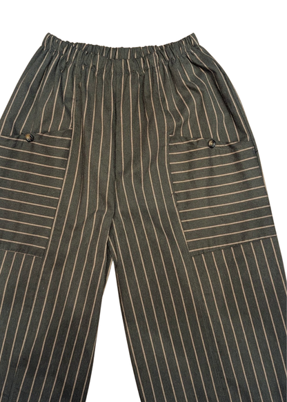 The Edit - Khaki & Cream Pinstripe Barrel Cocoon Trousers