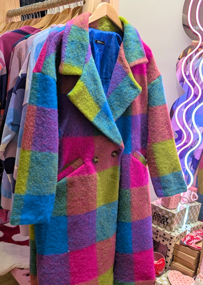 The Edit - Oversized Teal, Green & Pink Checked Coat