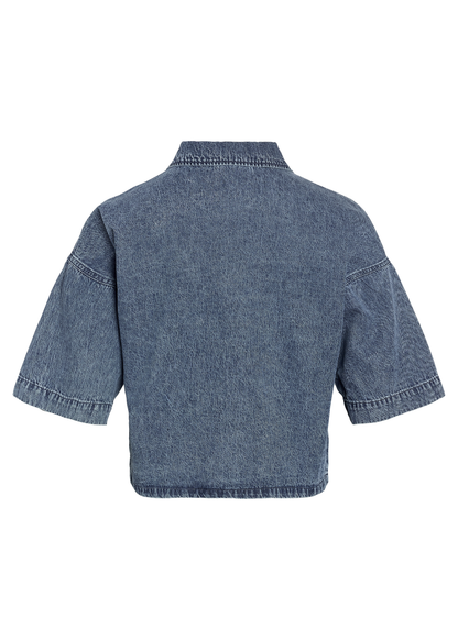 Noisy May Curve - Cropped Denim Button Up Shirt