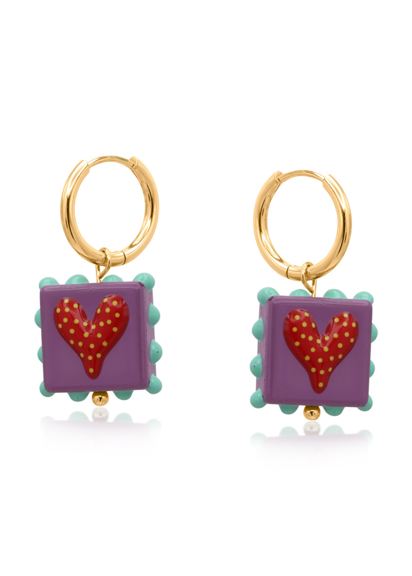 Big Metal London - Heart Square Charm Earrings