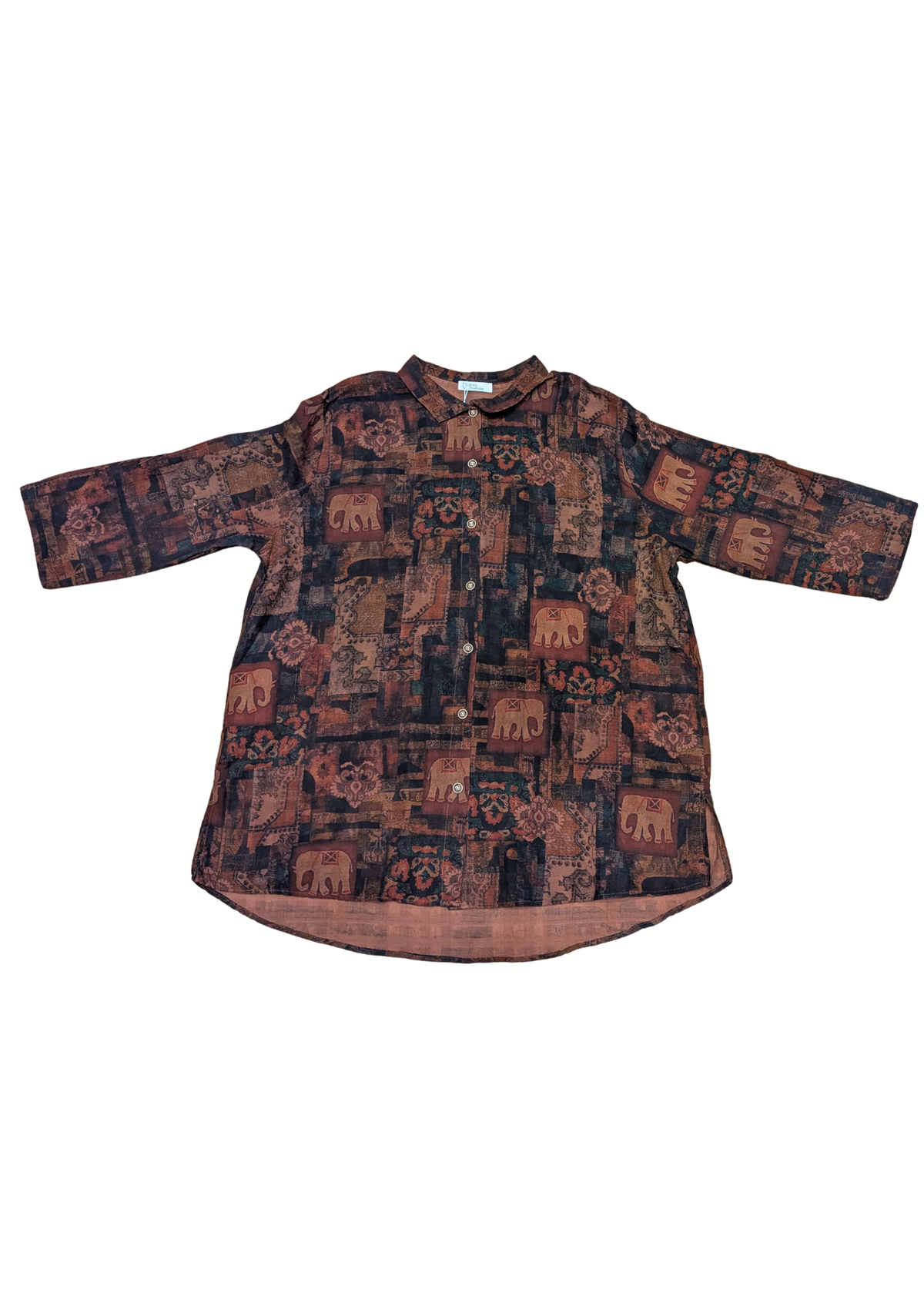 The Edit - Oversized Vintage Style Elephant Print Shirt with Pockets