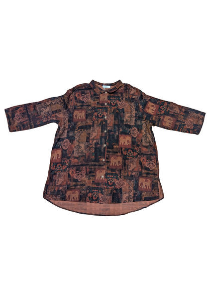 The Edit - Oversized Vintage Style Elephant Print Shirt with Pockets
