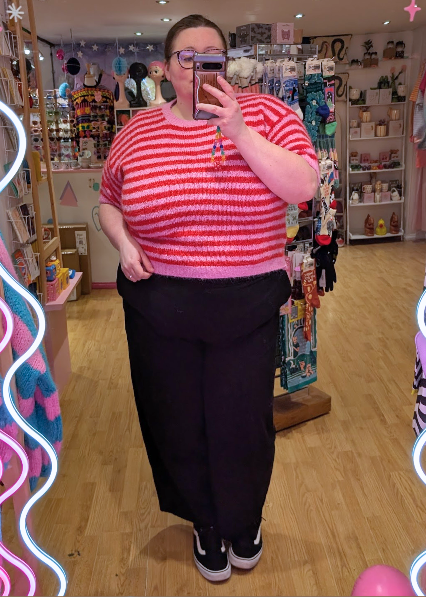 The Edit - Red & Pink Stripe Short Sleeve Knit Jumper