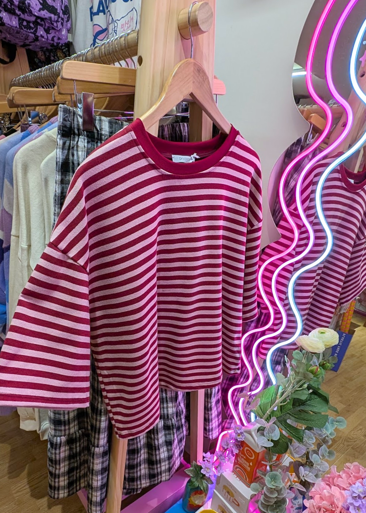 The Edit - Burgundy & Pink Stripe Tee