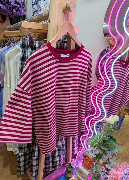The Edit - Burgundy & Pink Stripe Tee