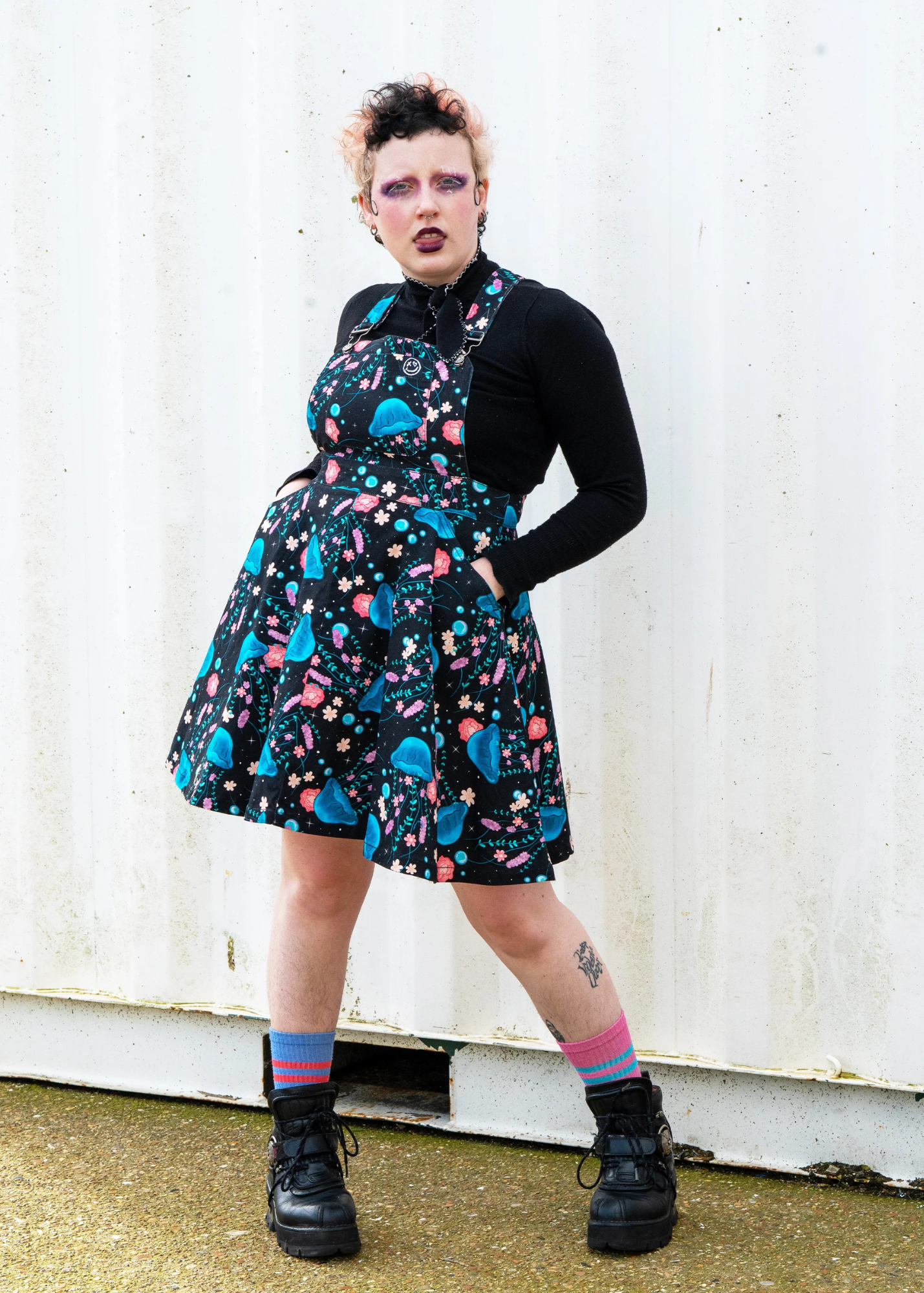 Rebel Romance - Floral Jellyfish Stretch Flared Pinafore