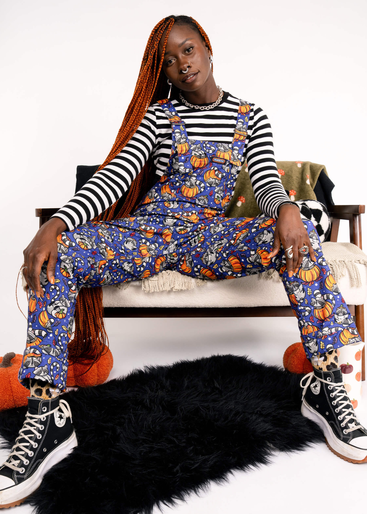 Run & Fly - Pumpkin Racoon Stretch Twill Dungarees