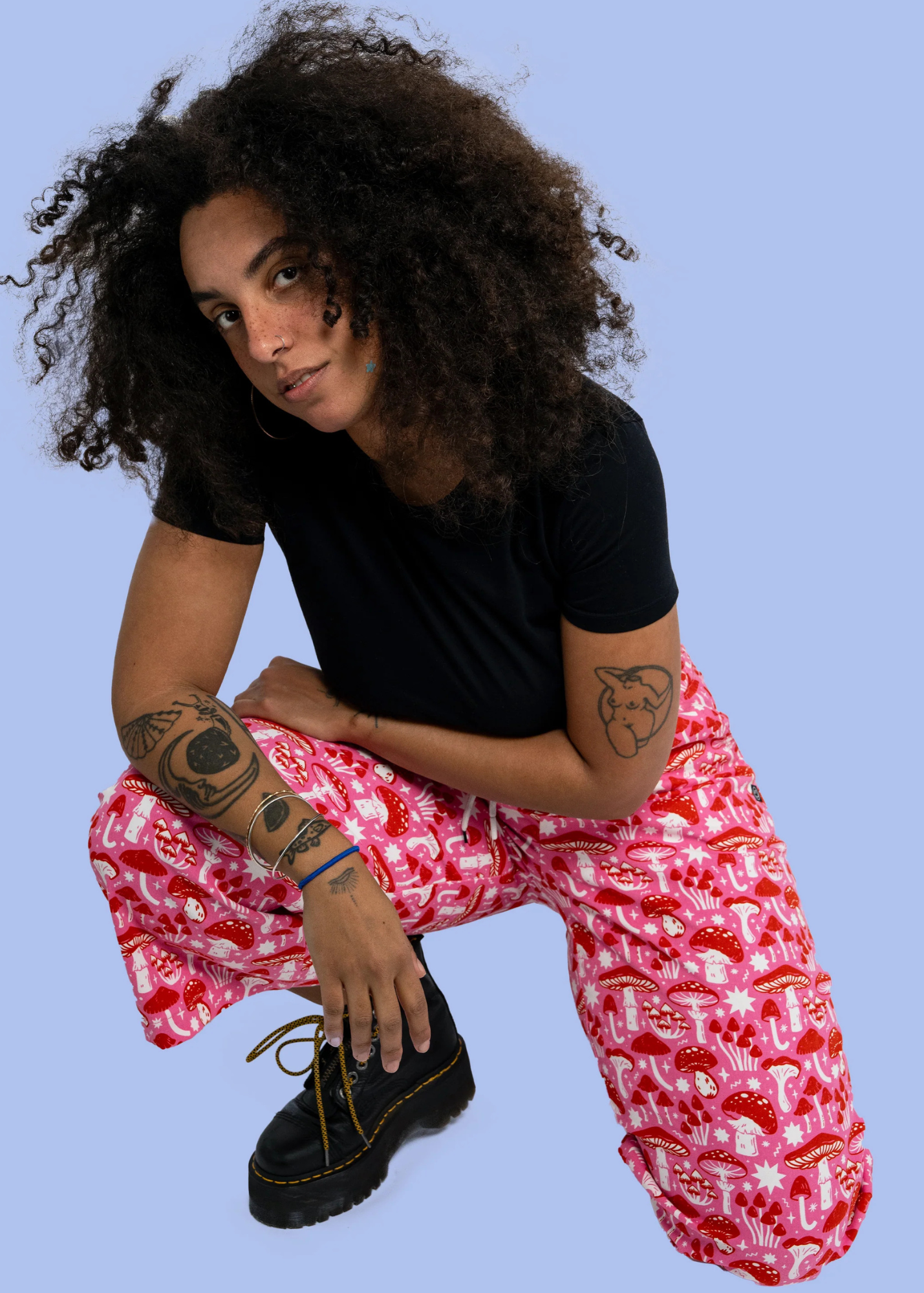 Rebel Romance x Stacey McEvoy-Caunt Red & Pink Mushroom Cropped Wide Leg Trousers