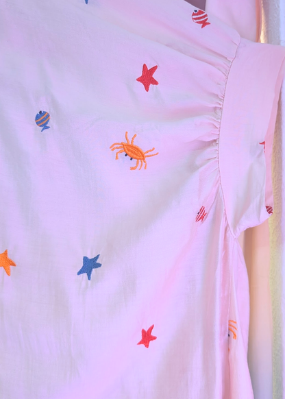 The Edit - Under the Sea Embroidered Oversized Shirt in Pale Pink