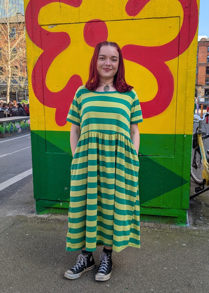 The Edit - Double Green Sugar Stripes Smock Dress