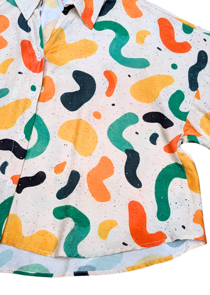 The Edit - Green & Orange Glitter Blob Oversized Cropped Shirt