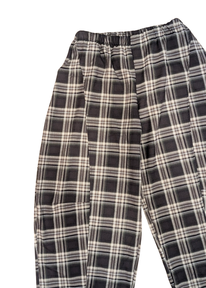 The Edit - Black & Stone Plaid Check Barrel Trousers