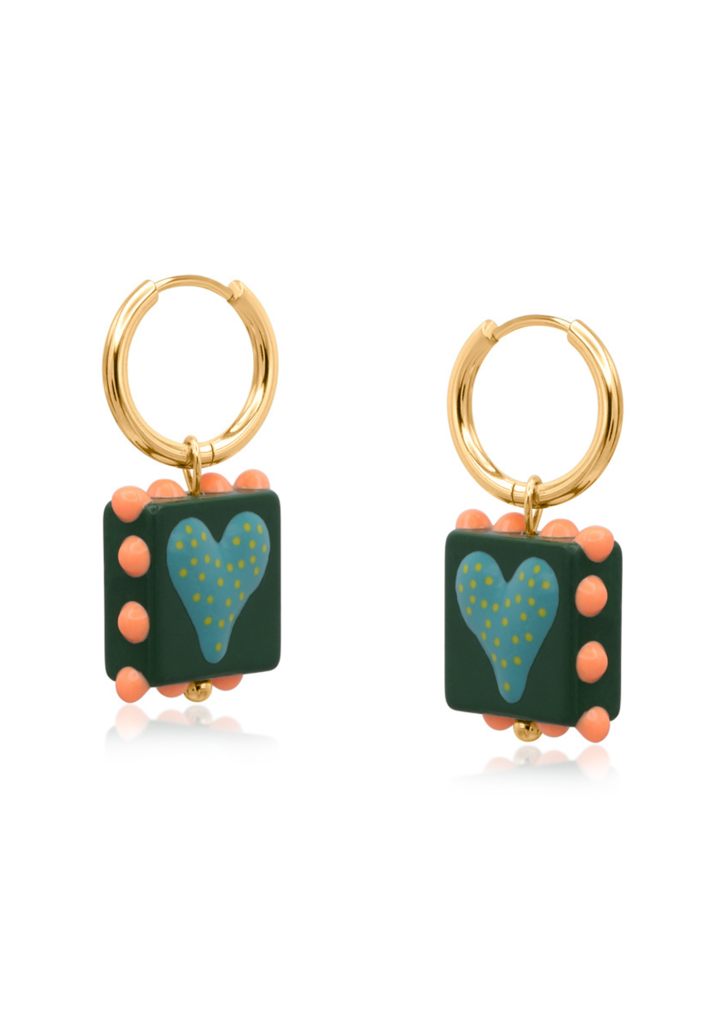 Big Metal London - Heart Square Charm Earrings