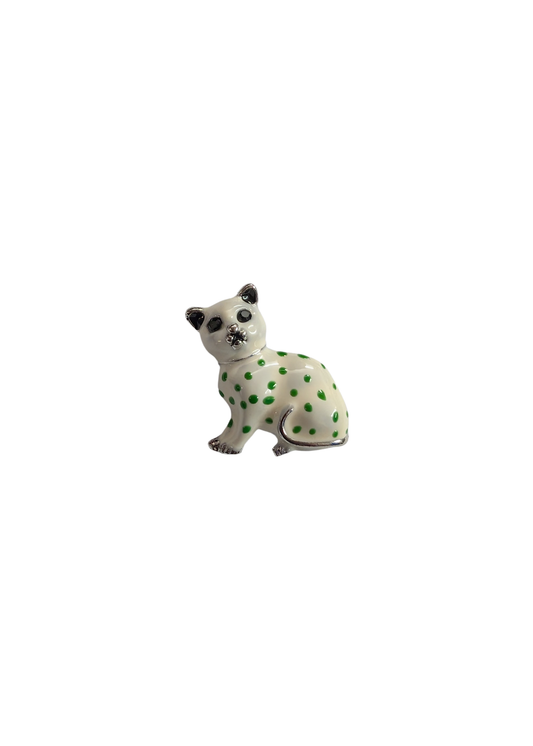 The Edit - Mini White & Green Spotty Cat Brooch