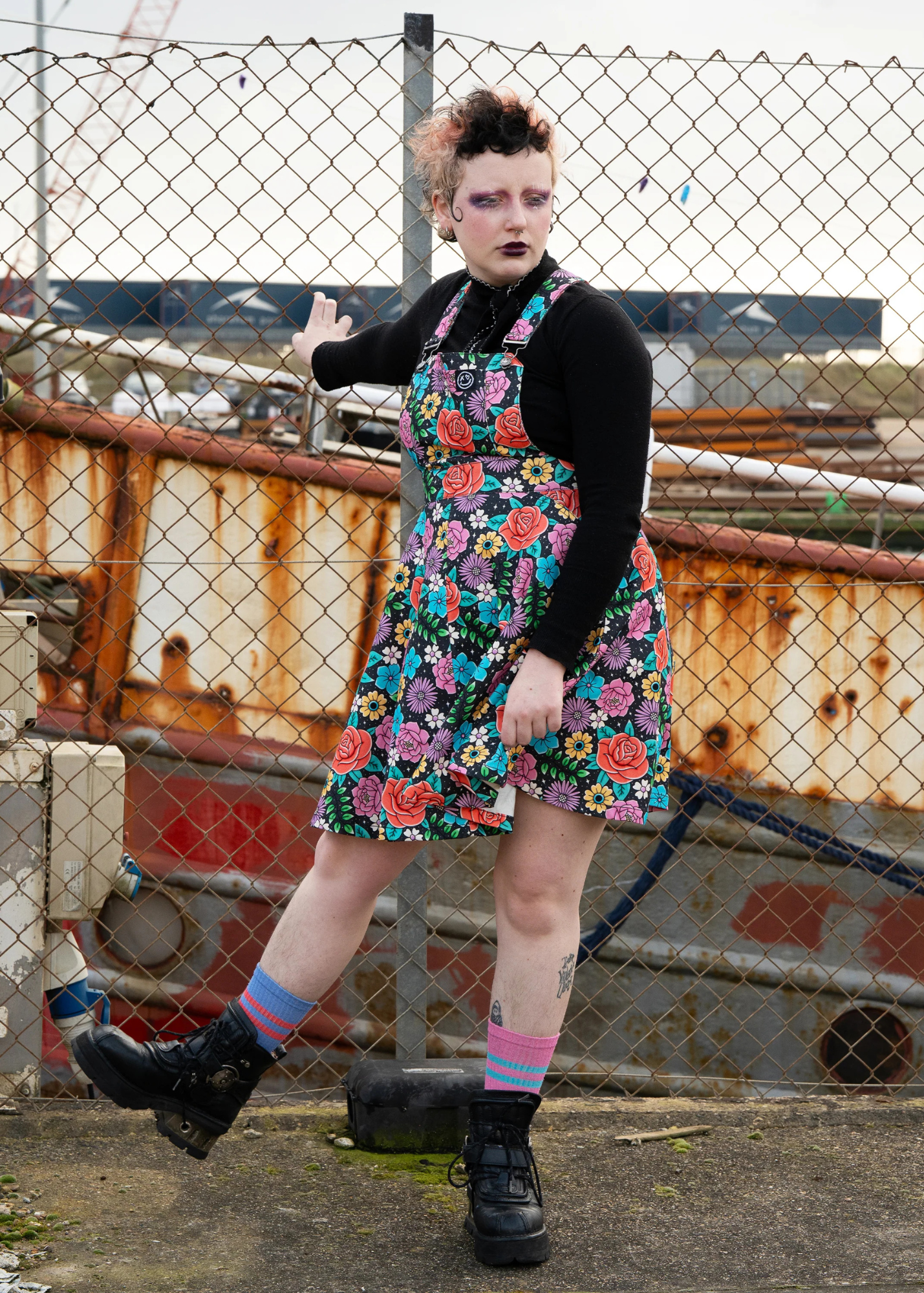 Rebel Romance - Tattoo Floral Flared Pinafore