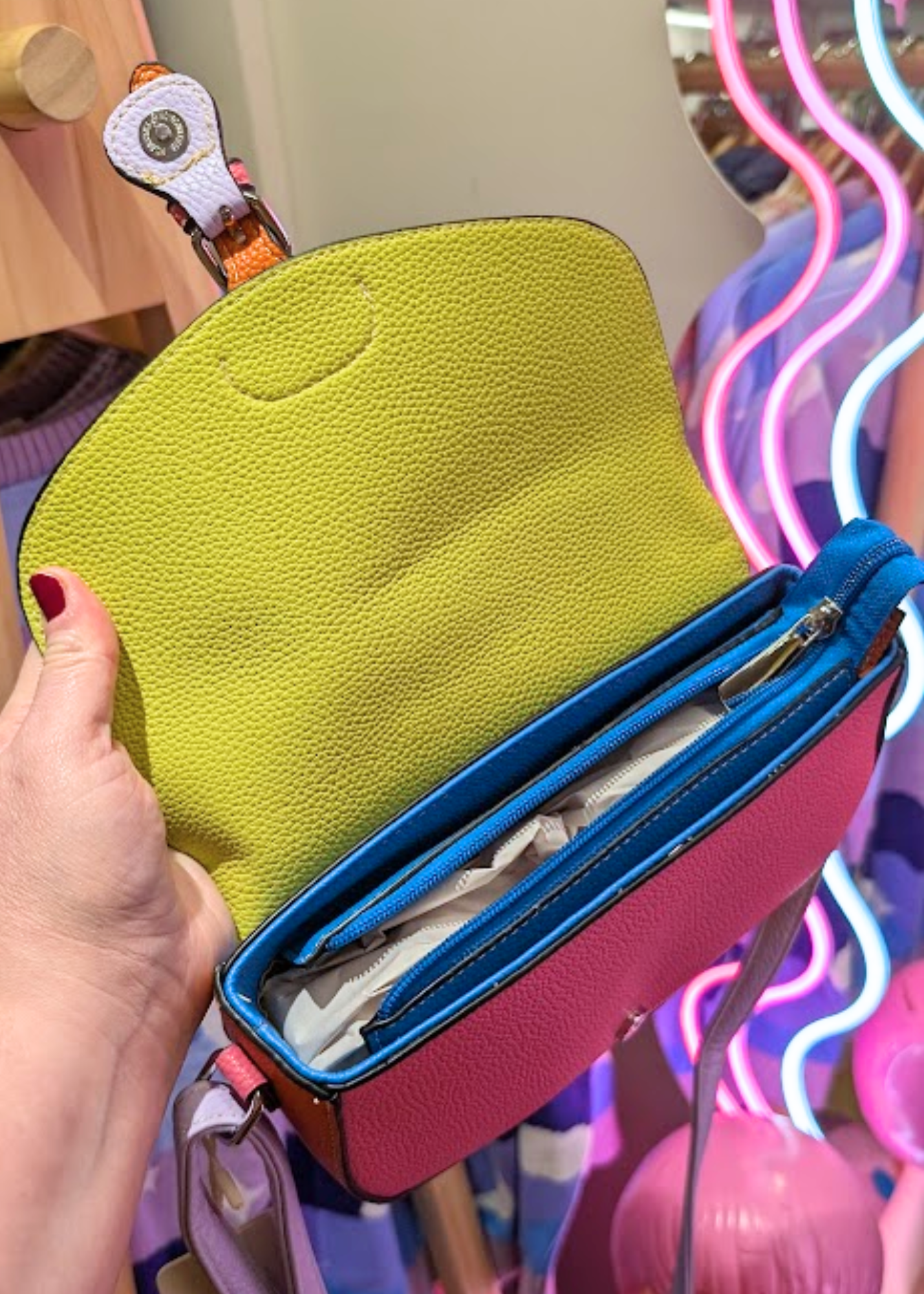 The Edit - Green, Pink and Lilac Colourblock Mini Saddle Bag