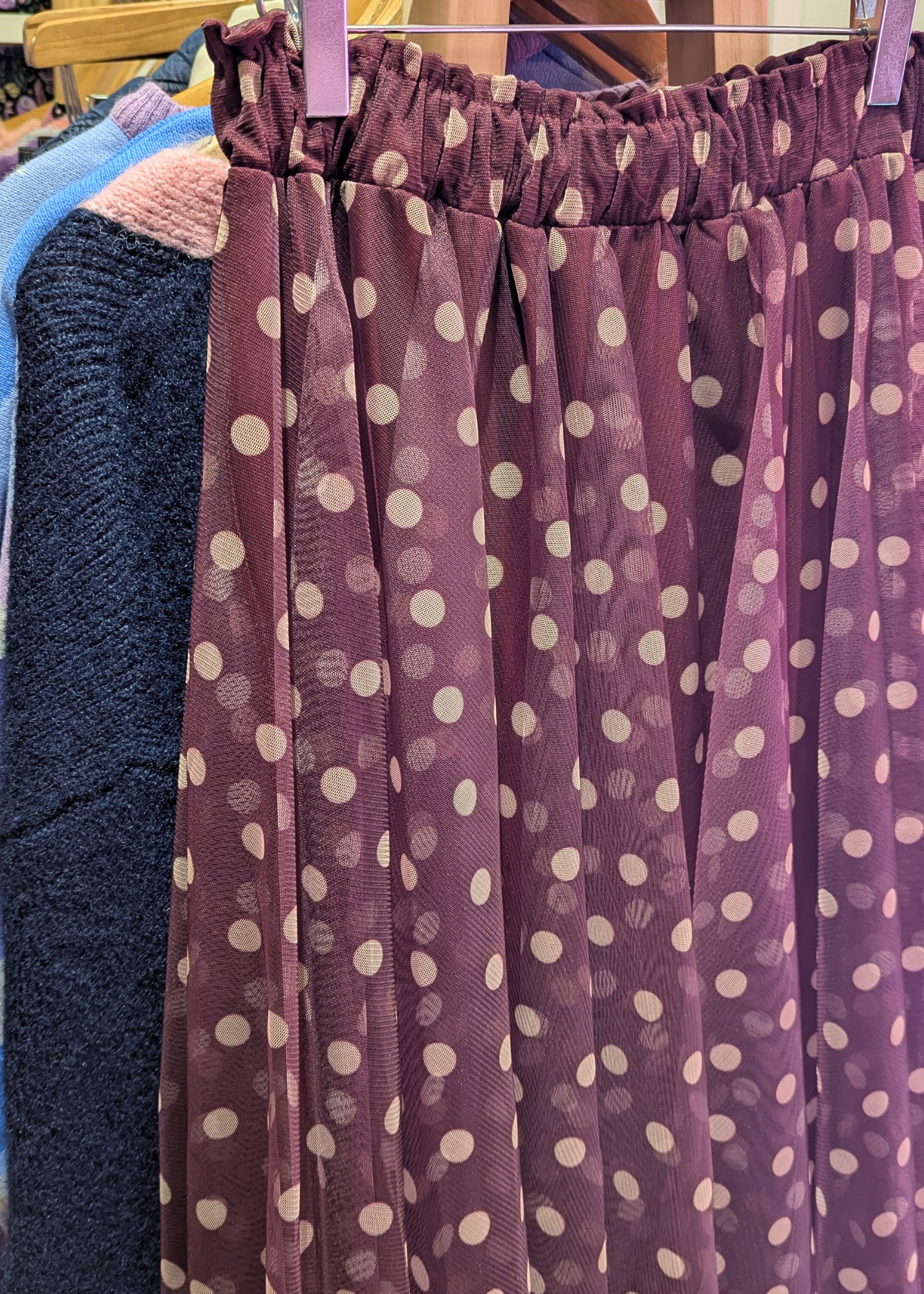 The Edit - Maroon Polka Dot Midi Skirt