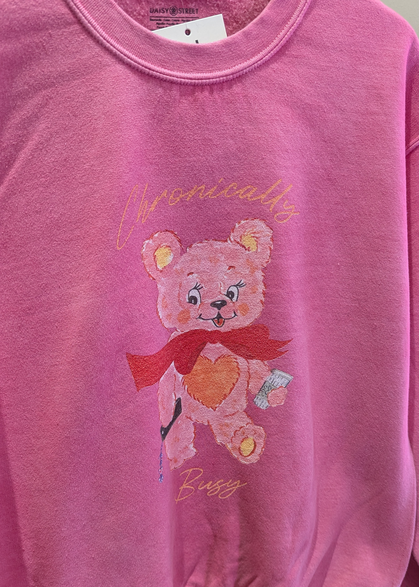 Daisy Street - Pink Chronically Busy Bear Sweater