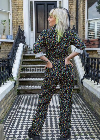 Run & Fly - Grey Rainbow Leopard Stretch Twill Boiler Suit