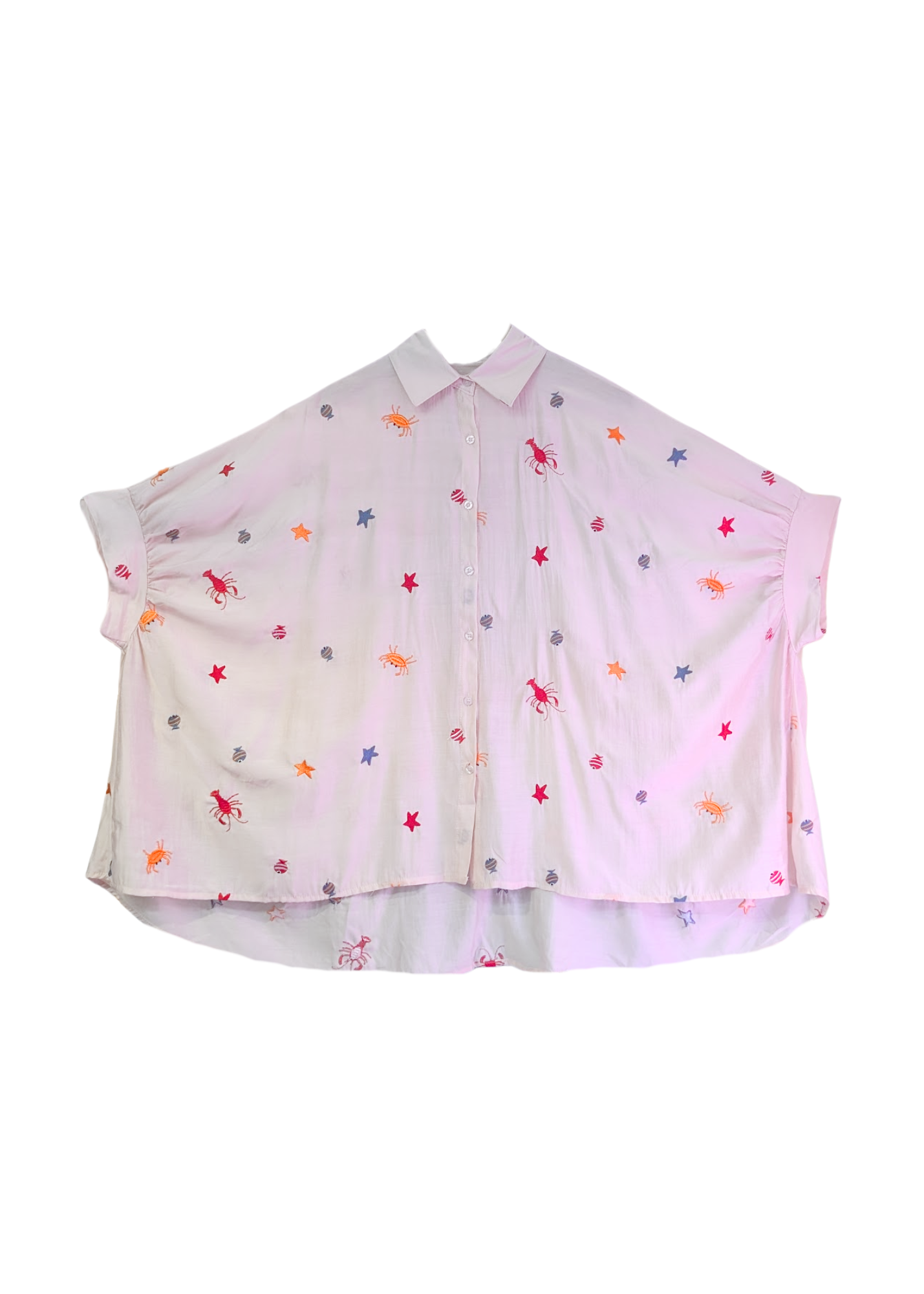 The Edit - Under the Sea Embroidered Oversized Shirt in Pale Pink
