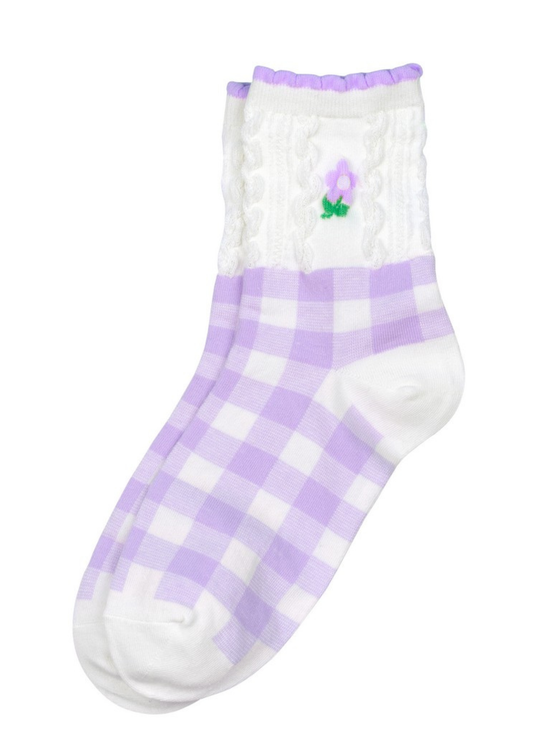 Joe Cool - Lilac Gingham Flower Socks