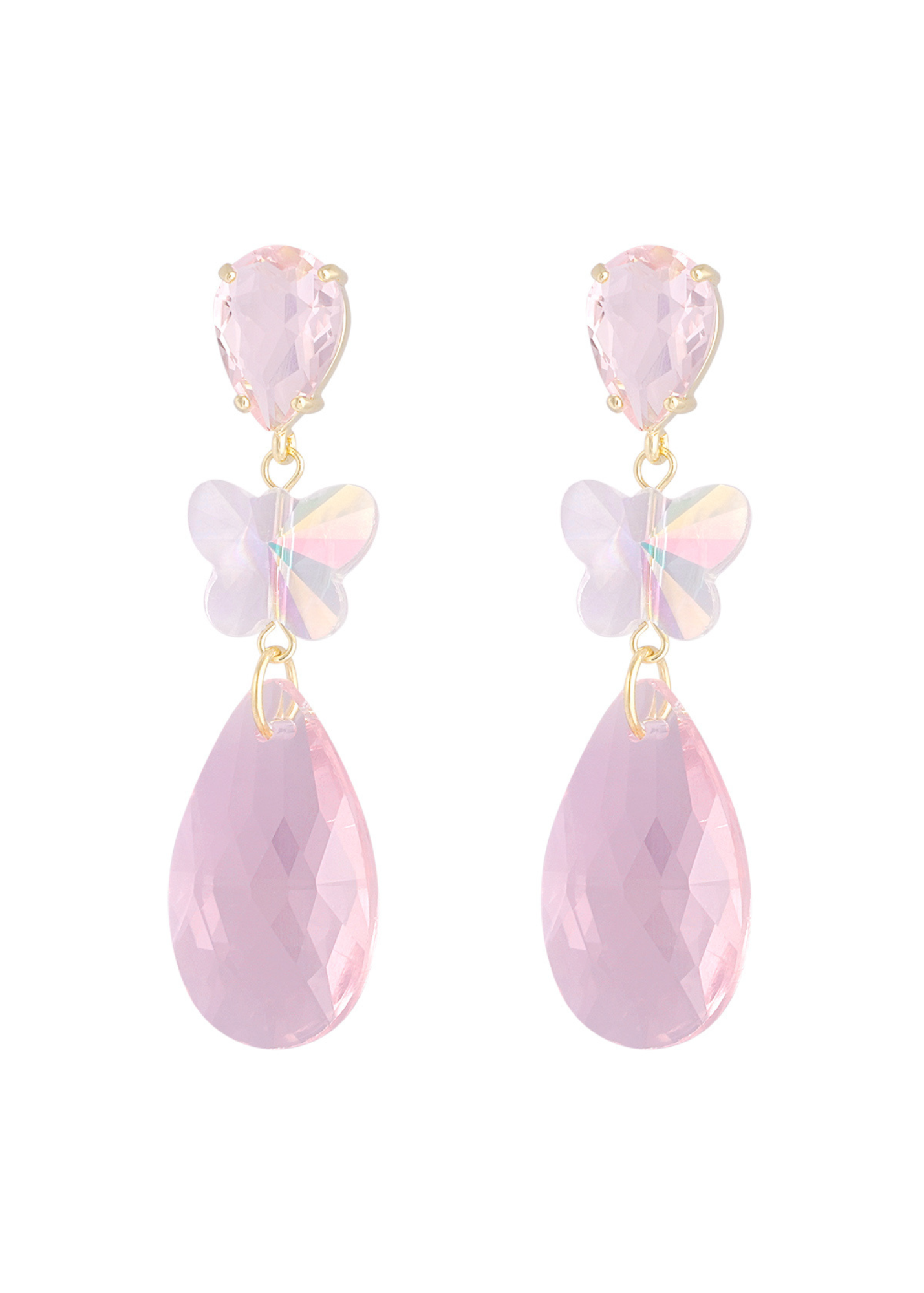 The Edit -  Iridescent Butterfly Drop Earrings in Pink
