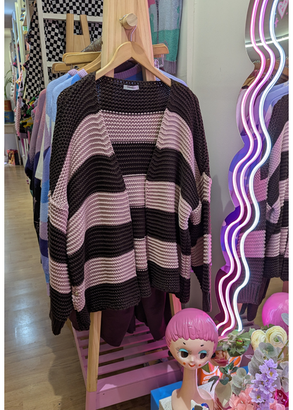 The Edit - Brown & Pink Striped Knit Cardigan