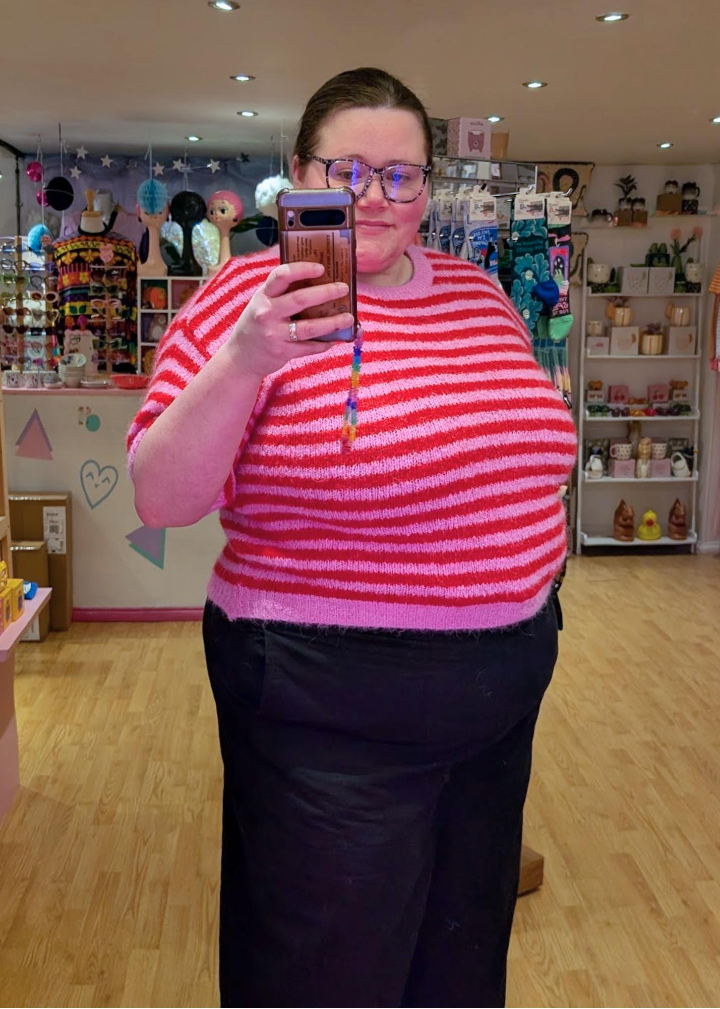 The Edit - Red & Pink Stripe Short Sleeve Knit Jumper