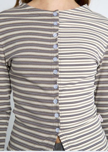 Daisy Street - Pecan Stripe Mismatch Cardigan