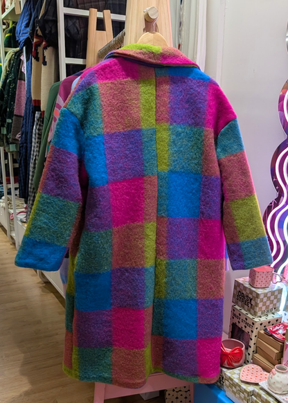 The Edit - Oversized Teal, Green & Pink Checked Coat