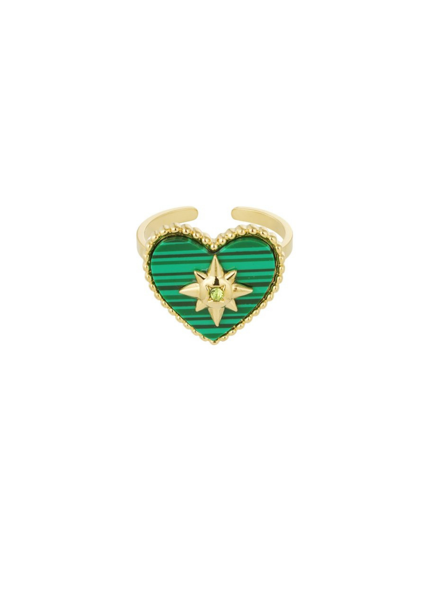 The Edit - Emerald Green Heart Ring with Star