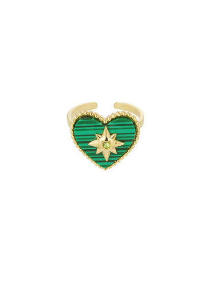 The Edit - Emerald Green Heart Ring with Star