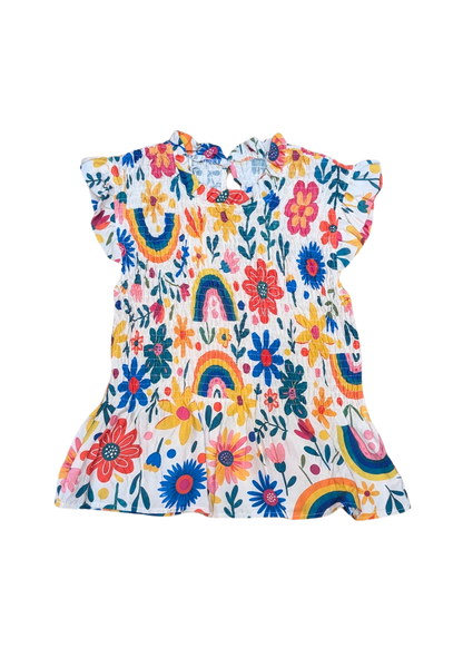 The Edit - Rainbow Flower Print Shirred Top