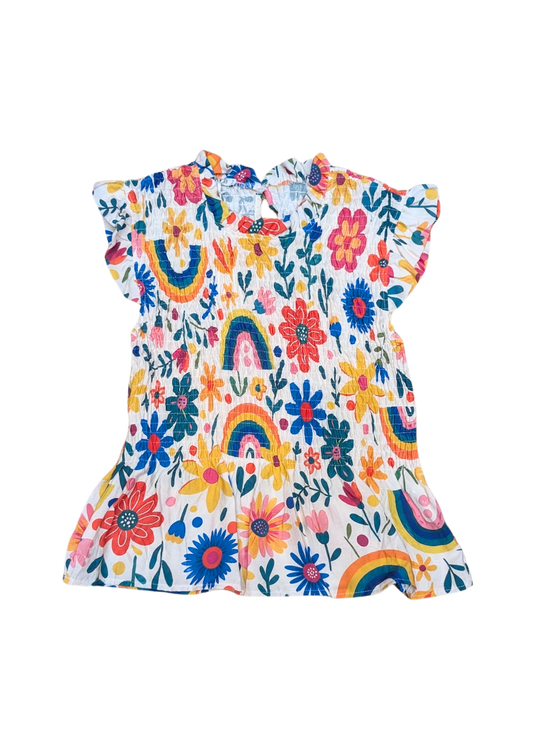The Edit - Rainbow Flower Print Shirred Top